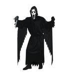 Ghostface‑Kostüm mit weißer Maske und schwarzer Robe.