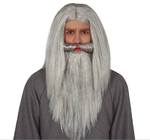 Graue Zauberer‑Perücke mit langem Haar und Bart.