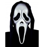 Weiße Ghostface‑Maske mit schwarzem Augen‑ und Mundbereich.