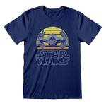 Blaues Star‑Wars‑T‑Shirt mit Tie‑Fighter‑Grafik vor einem großen Mond; modernes Merchandise, erhältlich in Berlin.