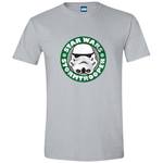 Hellgraues Star‑Wars‑T‑Shirt mit weißem Stormtrooper‑Emblem; modernes Fan‑Shirt, erhältlich in Berlin.