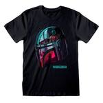 Schwarzes Star‑Wars‑T‑Shirt mit silbernem Mandalorian‑Helm‑Design; modernes Merchandise, erhältlich in Berlin.