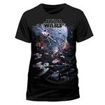 Schwarzes Star‑Wars‑T‑Shirt mit farbigem Universe‑Motiv aus Sternen und Planeten; modernes Fan‑Shirt, erhältlich in Berlin.
